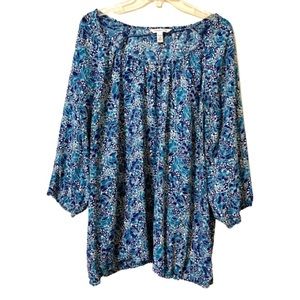 Croft & Barrow Floral Blouse Blue 3X Woman